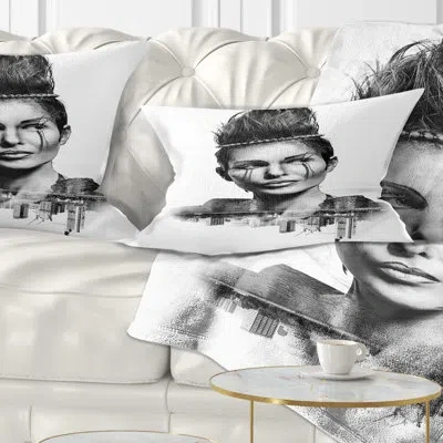 Design Art Portrait Double Exposure Woman With Hair Lumbar Pillow
