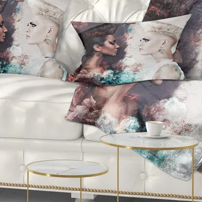 Design Art Portrait Evil And Good Women Face To Face Lumbar Pillow