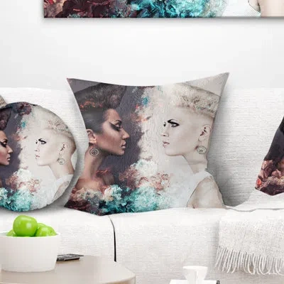 Design Art Portrait Evil And Good Women Face To Face Throw Pillow