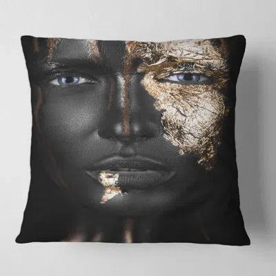 Design Art Portrait Of A African American Girl With Makeup Square Pillow Cover & Insert In Black