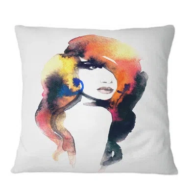 Design Art Portrait Of A Beautiful Woman With Vibrant Hair - Glam Printed Throw Pillow In Brown
