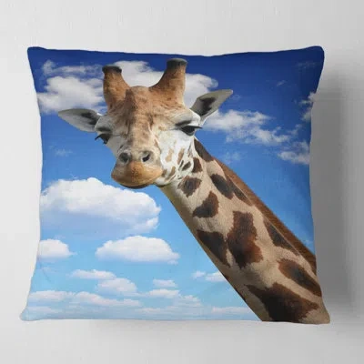 Design Art Portrait Of A Giraffe On A Sky Square Pillow Cover & Insert In Blue