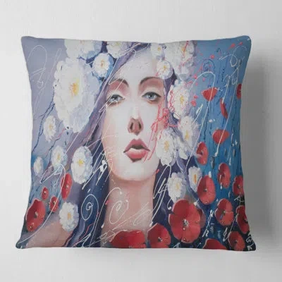 Design Art Portrait Of A Young Woman With And Flowers Square Pillow Cover & Insert In White