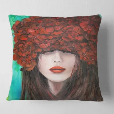 Design Art Portrait Of A Young Woman With Flowers Square Pillow Cover And Insert