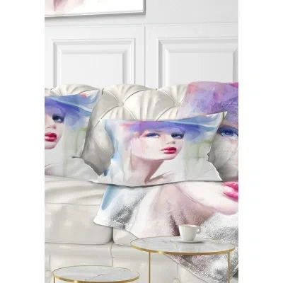 Design Art Portrait Of Beautiful Girl - Street Art Printed Throw Pillow