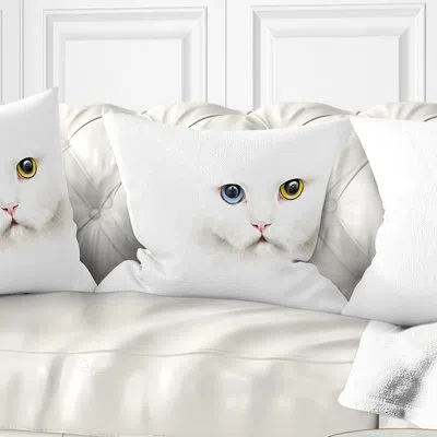 Design Art Portrait Of Cute White Kitten - Animal Printed Pillow