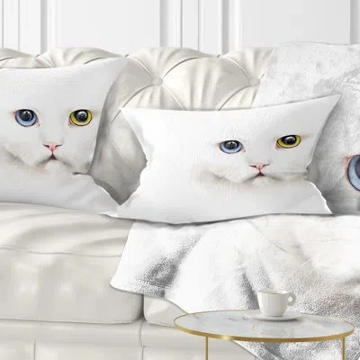 Design Art Portrait Of Cute White Kitten - Animal Printed Throw Pillow