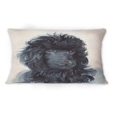 Design Art Portrait Of The Black Poodle Puppy With Curly Coat - Traditional Printed Throw Pillow 1