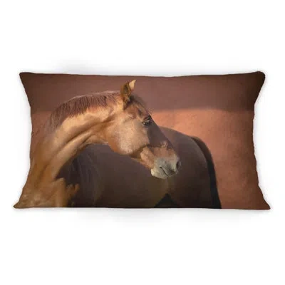 Design Art Portrait Of The Chestnut Thoroughbred Horse -1 Traditional Printed Throw Pillow
