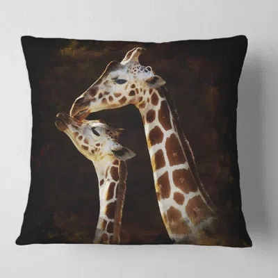 Design Art Portrait Of Two Giraffes Kissing I Square Pillow Cover & Insert In Brown