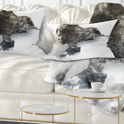 Design Art Portrait Stylish Woman And View Of Manarola Lumbar Pillow