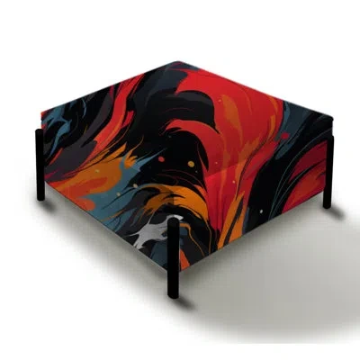 Design Art Poupart Bold Brush Frenzy - Abstract Large Square Ottoman In Black