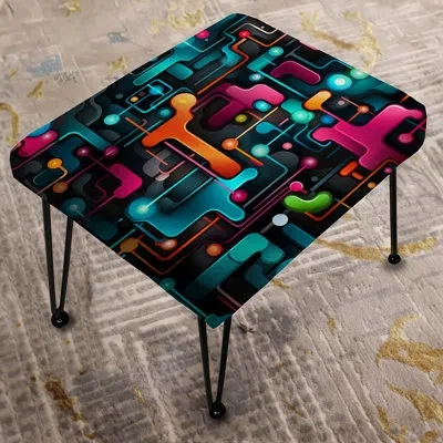 Design Art Poupart Neon Grid Groove - Geometric Rectangle Ottoman In Multi-color