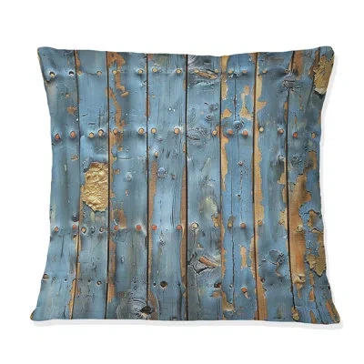 Design Art Powder Blue And Gold Barn Wood I - Farmhouse Pillow In Blue;gold