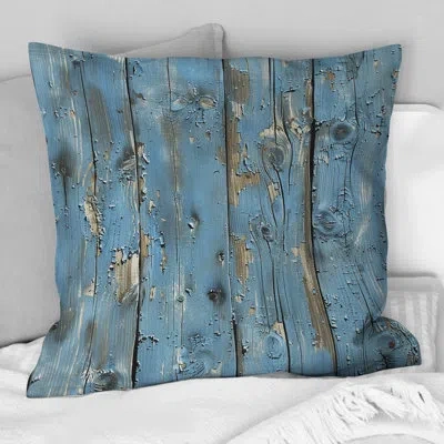 Design Art Powder Blue And Silver Barn Wood I - Farmhouse Pillow In Blue;gold