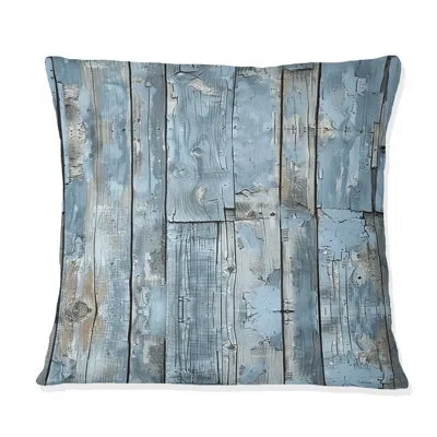 Design Art Powder Blue And Silver Barn Wood Ii - Farmhouse Pillow In Blue;gold
