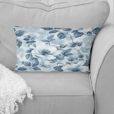 Design Art Powder Floral Serenity I - Glam Lumbar Pillow In Blue;white