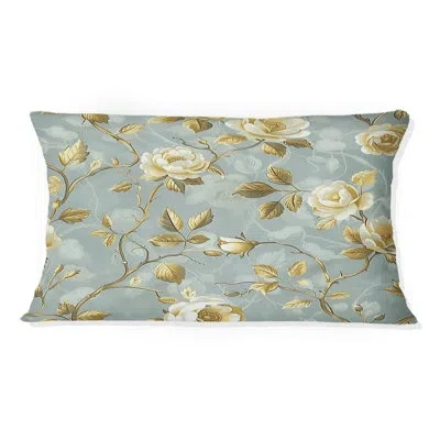 Design Art Powder Floral Serenity Ii - Glam Lumbar Pillow In Blue;white