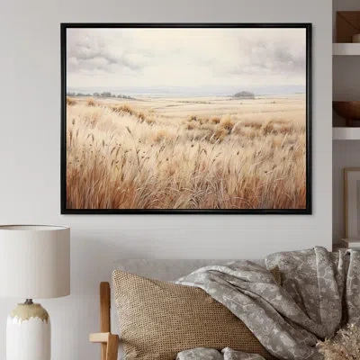 Design Art Prairie Peacefulness Meadows - Prairies Canvas Print In Black Floater Framed