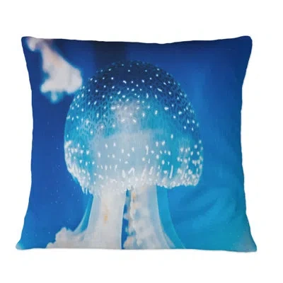 Design Art Pretty And Beautiful Jellyfish In The Blue Water - Nautical & Coastal Printed Throw Pillow