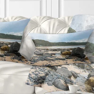 Design Art Pretty Beach With Small And Big Rocks Seashore Pillow In Blue