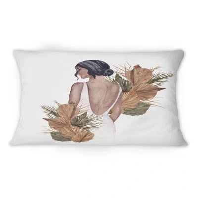 Design Art Pretty Bride And Flowers - Glam Printed Throw Pillow 12" X 20"
