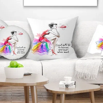 Design Art Pretty Fashion Girl Pink - Portrait Printed Pillow