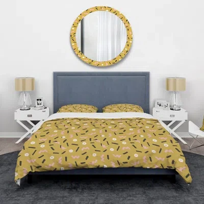 Design Art Primitivo Yellow/light Pink Microfiber Duvet Cover Set