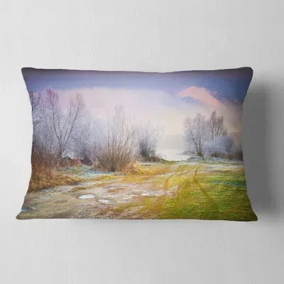 Design Art Printed Beautiful Foggy Autumn Sunset Lumbar Pillow