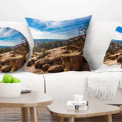 Design Art Printed Boulders Of Legendary Enchanted Rock Pillow In Green