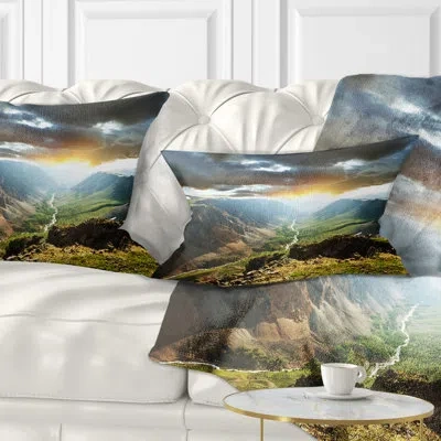Design Art Printed Clouds Touching Mountains At Sunset Lumbar Pillow