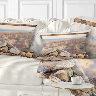 Design Art Printed Framed Effect Blurred Seashore Lumbar Pillow