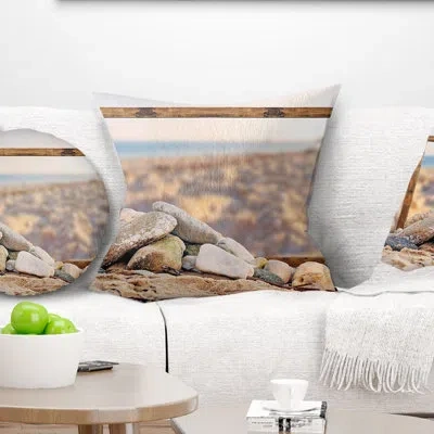Design Art Printed Framed Effect Blurred Seashore Throw Pillow