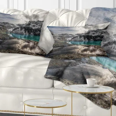 Design Art Printed Mountain Creek Under Cloudy Sky Lumbar Pillow