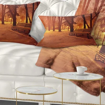 Design Art Printed Snow Covered Benches In Evening Lumbar Pillow