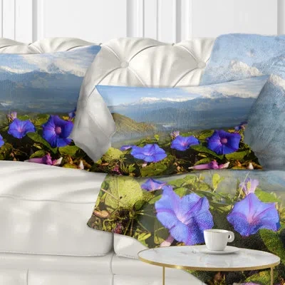 Design Art Printed Stunning Mountain Terrain With Flowers Lumbar Pillow