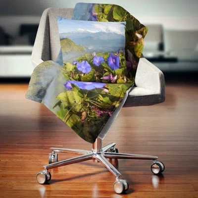 Design Art Printed Stunning Mountain Terrain With Flowers Pillow In Blue