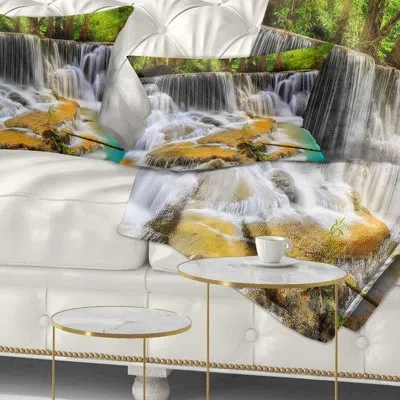 Design Art Printed Wide View Of Erawan Waterfall Lumbar Pillow