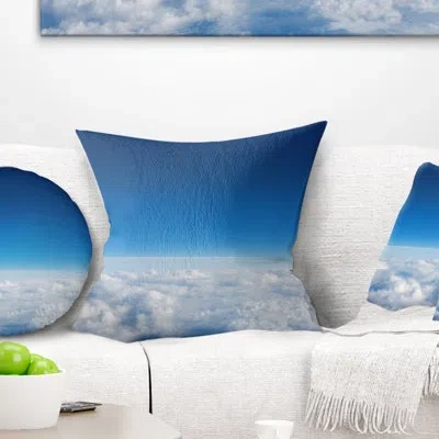 Design Art Puffy Clouds Above View - Landscape Printed Pillow In Blue;white