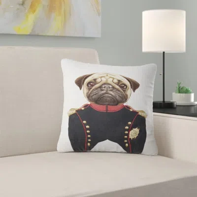 Design Art Pug Dog In Military Uniform - Animal Printed Pillow In Black;white
