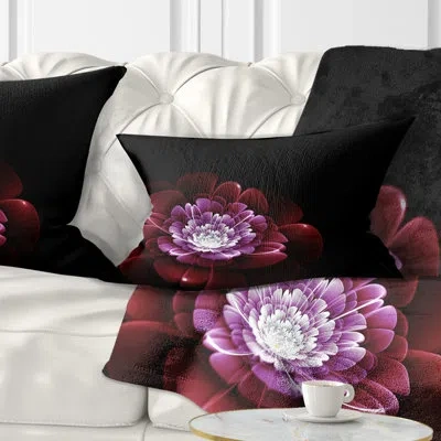 Design Art Purple Abstract Fractal Flower - Floral Printed Throw Pillow