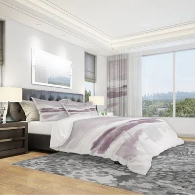 Design Art Purple Amethyst Wetlands - Traditional Duvet Cover Set - Microfiber Polyester In Gray