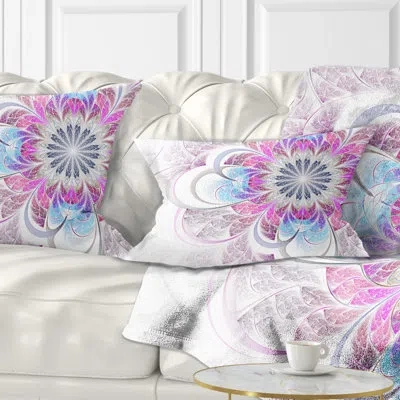 Design Art Purple And Blue Large Flower Fractal - Floral Printed Throw Pillow