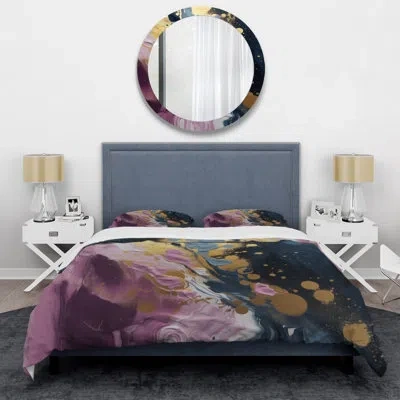 Design Art Purple And Blue Movements In Paint Iii - Abstract Painting Duvet Cover Set - Microfiber Polyester In Blue;purple