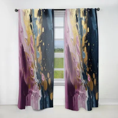 Design Art Purple And Blue Movements In Paint Iii - Abstract Velvet Curtain - 1 Panel In Blue;purple