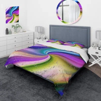 Design Art Purple And Blue Spiral I - Modern Duvet Cover Set - Microfiber Polyester In Blue;green;purple