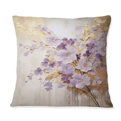 Design Art Purple And Gold Adorned Violets Meadow Iv - Violets Printed Throw Pillow In Purple;gold