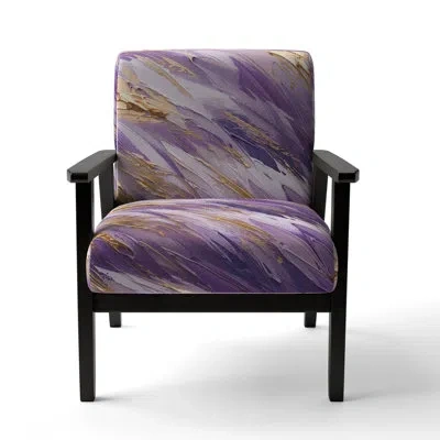 Design Art Purple And Gold Dynamic Abstractions Ii - Upholstered Modern Arm Chair In Black Square Arms