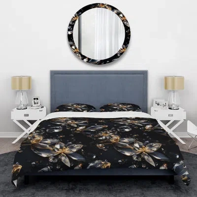 Design Art Purple And Gold Glass Glamour Opulence Ii Duvet Cover Set In Black;yellow