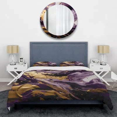 Design Art Purple And Gold Liquid Magic I - Abstract Duvet Cover Set In Purple;gold